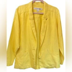 Chaus Petites size 8 💯% linen blazer yellow EUC (flaw)